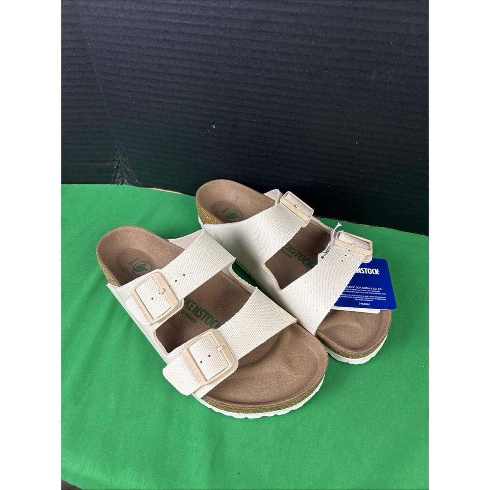 Birkenstock Arizona Rivet Logo Sandal Women 9-9.5 Eggshell White Vegan Slide